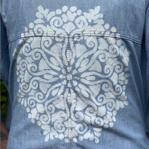 Vintage Oversized Mandala Upcycled Denim Boho Western Shirt